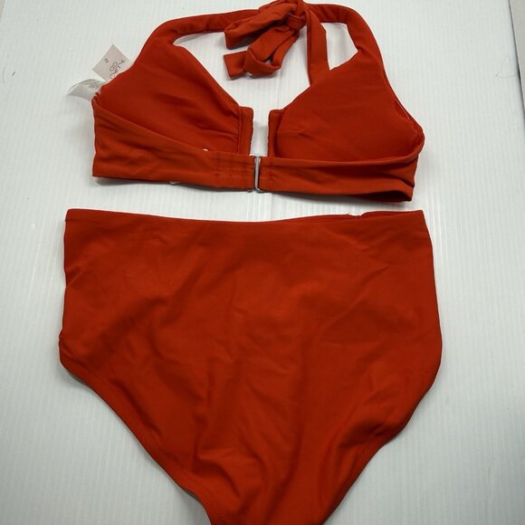 Calia Swim Two Piece Bikini Set Small Red Halter Top Mid Rise Bottoms NWT - Picture 6 of 9